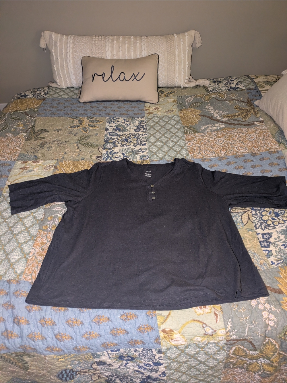 J. Jill Charcoal Three-Button 3/4 Sleeve Henley